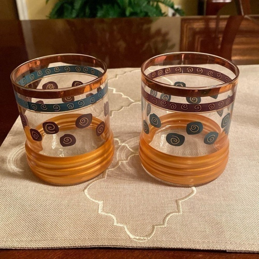 Multi purpose glass holders green/ gold trim 4” tall 10” diameter
